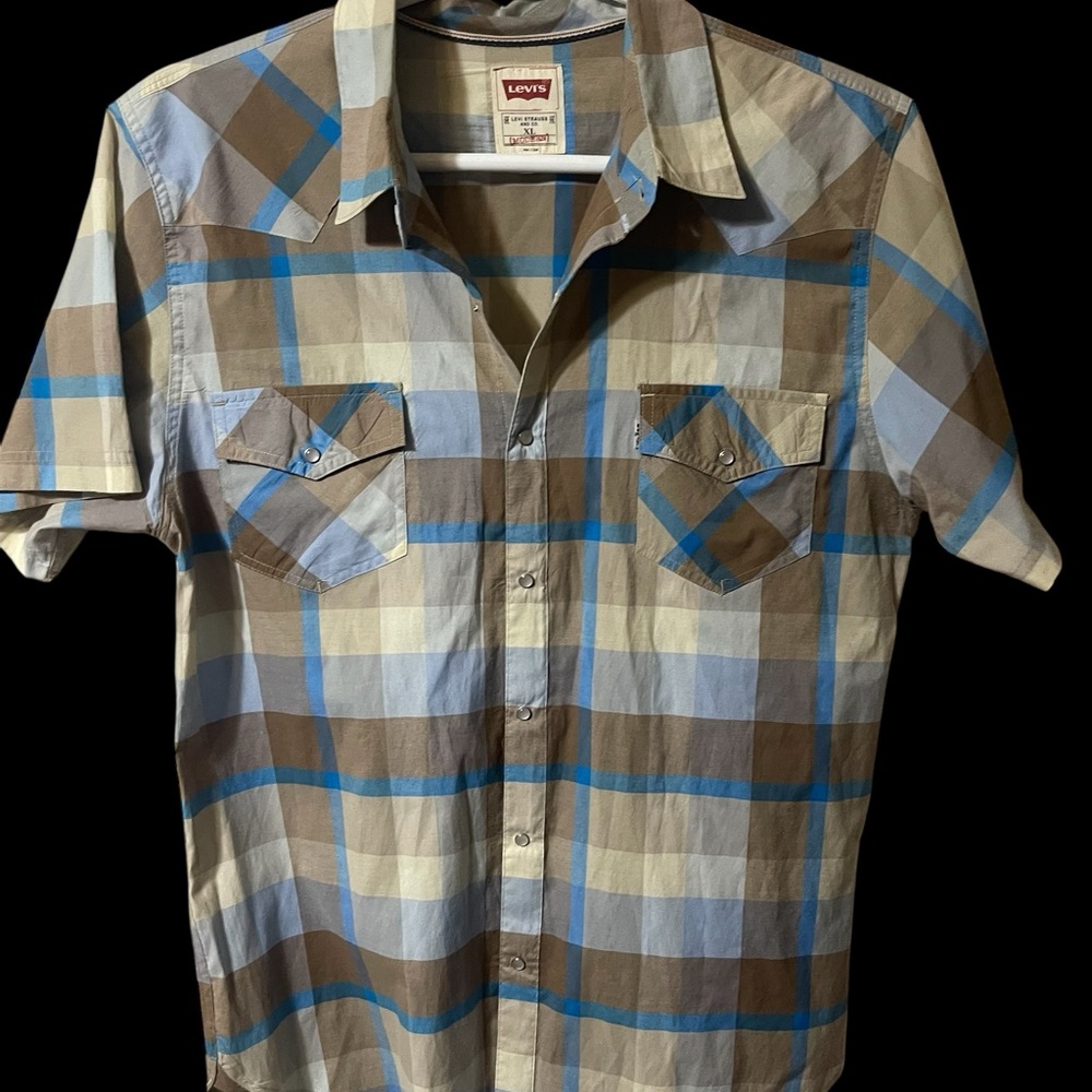 Levi's Men's Casual Blue and Brown Checkered Shirt